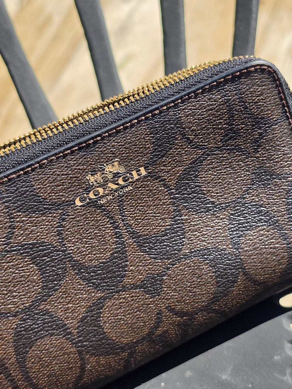 Coach Signature Canvas Zip Wallet in Brown